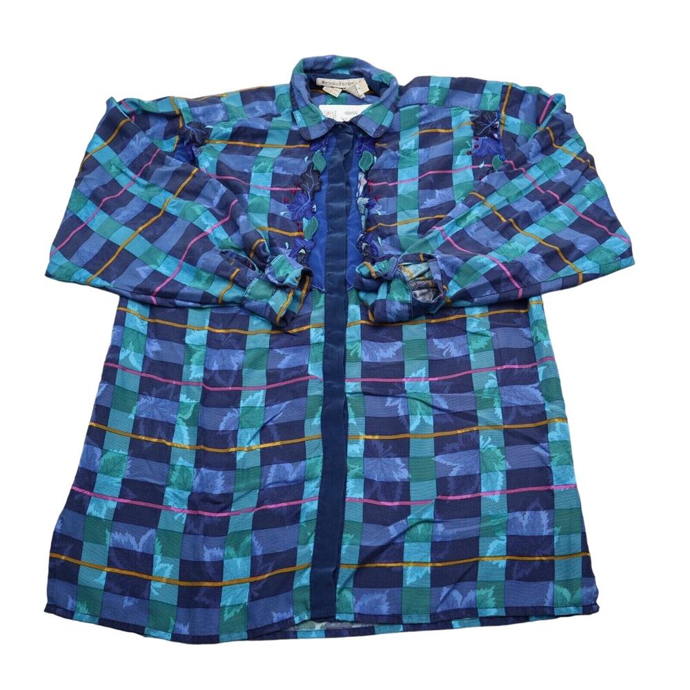Mercedes and Adrienne Shirt Womens 4 Blue Long Sleeve Plaid Collar Button up